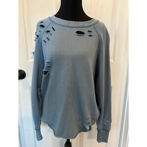 Aerie Distressed Oversized Crewneck Sweatshirt - Faded Blue - Size XS